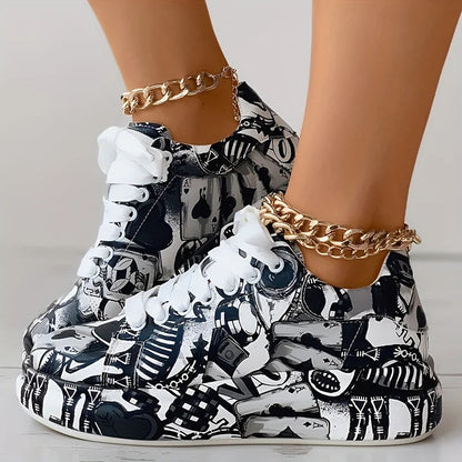 Women's Graffiti Print Sneakers. - Maison Novaire #