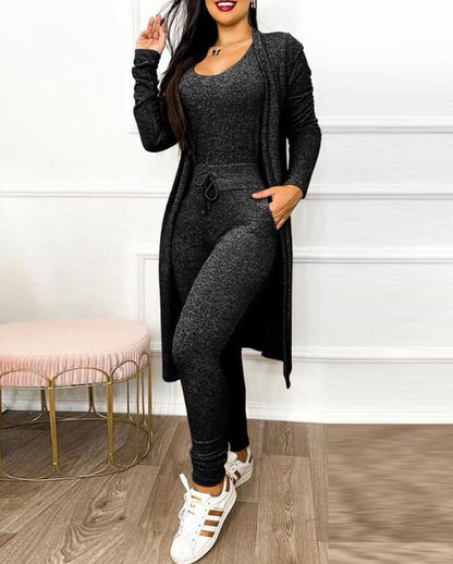 Women's Highwaist Jumpsuit with Cardigan Cover - Maison Novaire #