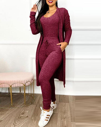 Women's Highwaist Jumpsuit with Cardigan Cover - Maison Novaire #