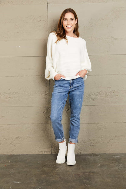 Woven Right Horizontal Ribbing Dolman Sleeve Sweater. - Maison Novaire #
