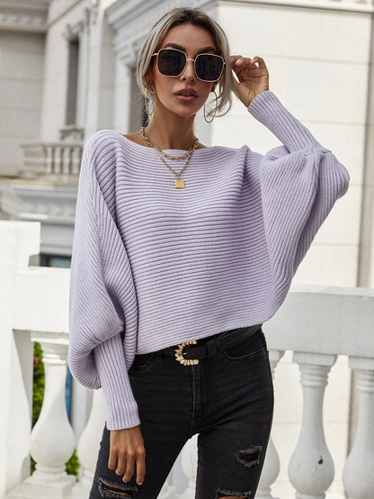 Woven Right Horizontal Ribbing Dolman Sleeve Sweater. - Maison Novaire #