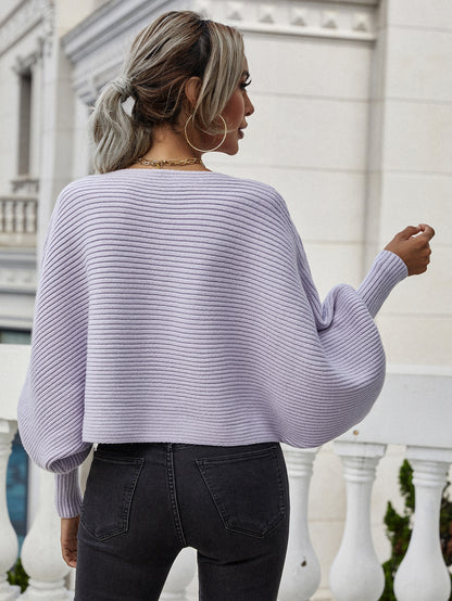 Woven Right Horizontal Ribbing Dolman Sleeve Sweater. - Maison Novaire #