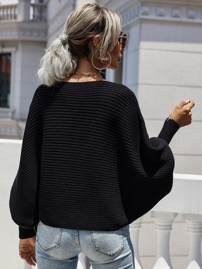 Woven Right Horizontal Ribbing Dolman Sleeve Sweater. - Maison Novaire #