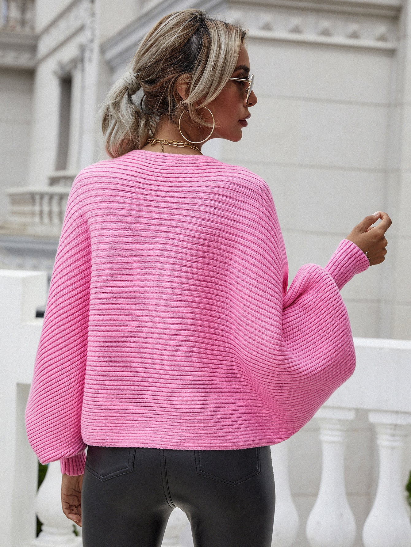 Woven Right Horizontal Ribbing Dolman Sleeve Sweater. - Maison Novaire #
