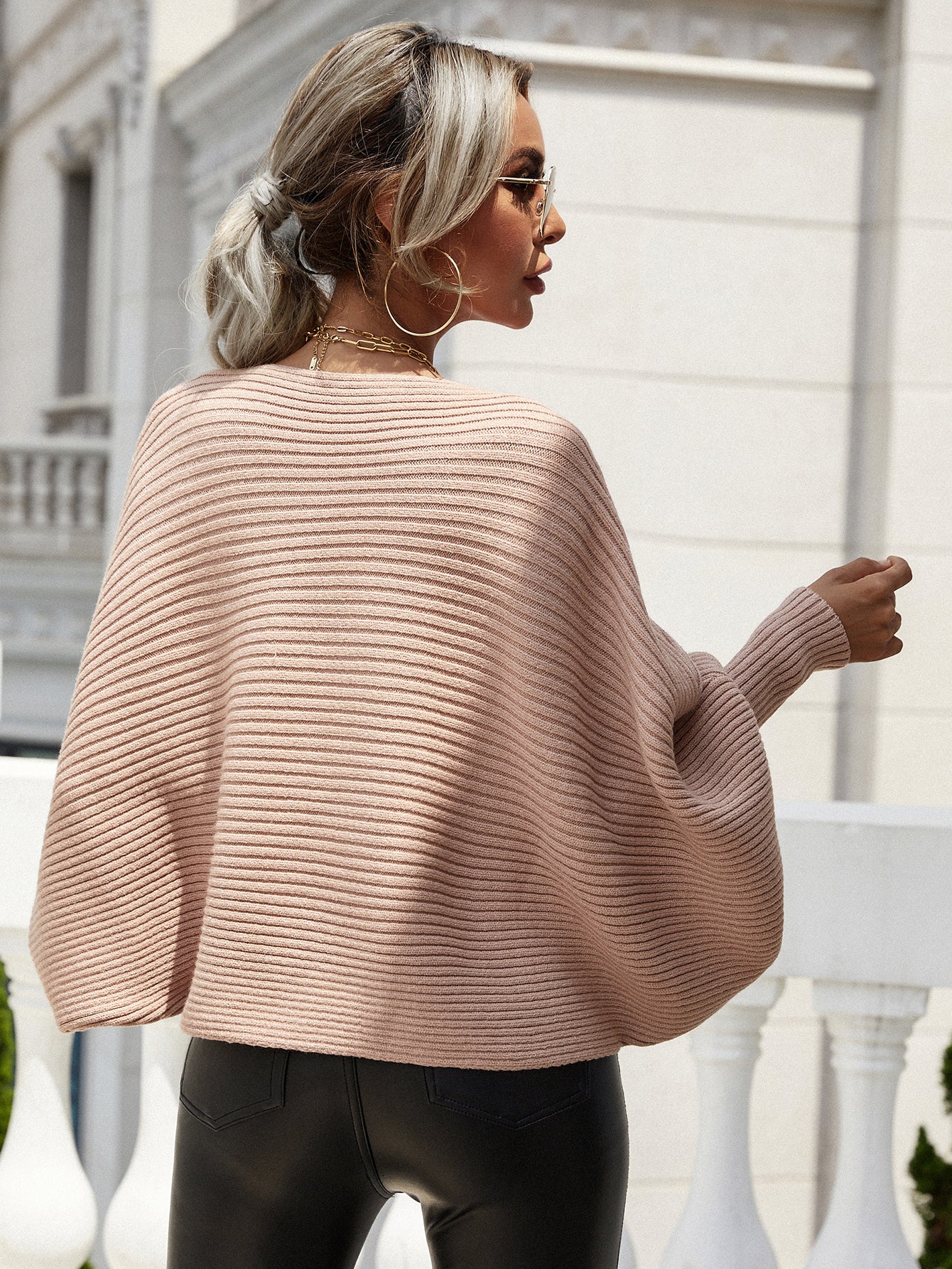 Woven Right Horizontal Ribbing Dolman Sleeve Sweater. - Maison Novaire #