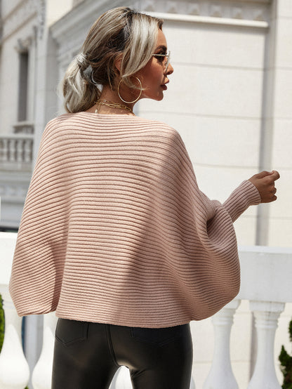 Woven Right Horizontal Ribbing Dolman Sleeve Sweater. - Maison Novaire #