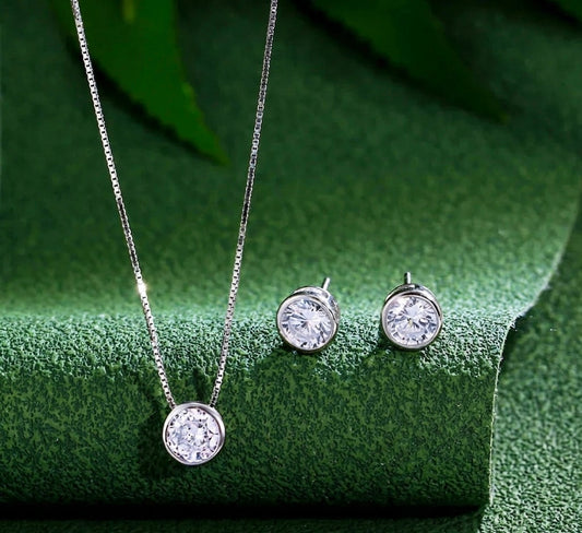 Zircons 925 Sterling Silver Jewelry Set for Women Elegant 2pcs Set