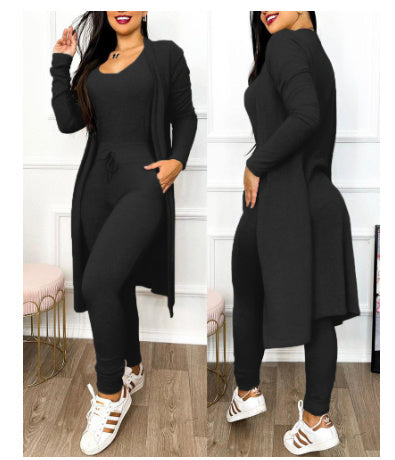 Women's Highwaist Jumpsuit with Cardigan Cover