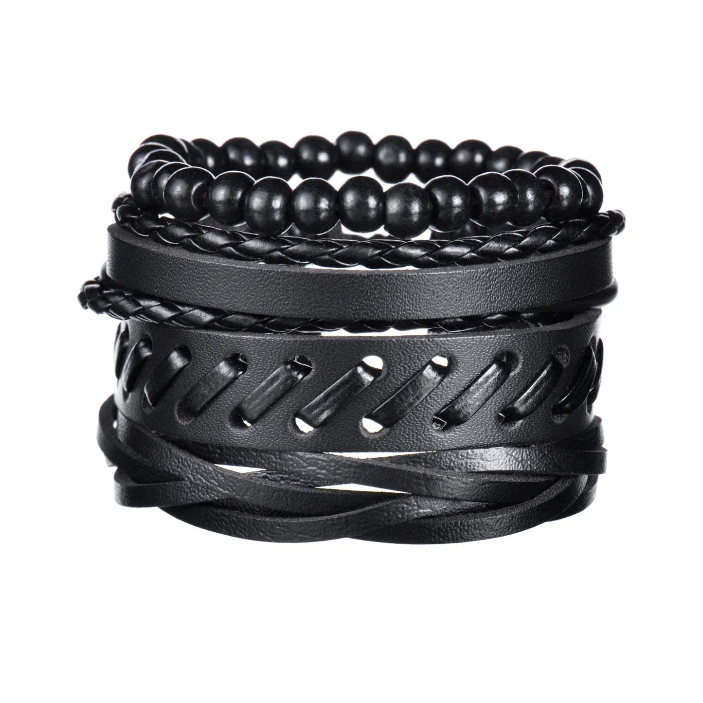 BLAKESTORE-NG Bracelet 32 Multilayer Black Leather Bracelets & Bangles for Men.