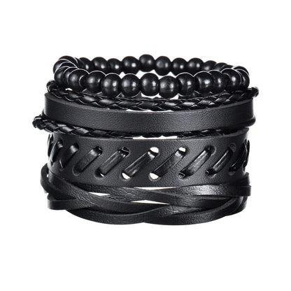 BLAKESTORE-NG Bracelet 32 Multilayer Black Leather Bracelets & Bangles for Men.