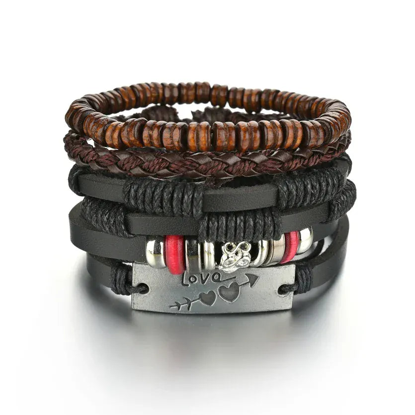 BLAKESTORE-NG Bracelet 6 Multilayer Black Leather Bracelets & Bangles for Men.