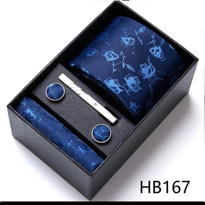 BLAKESTORE-NG Necktie HB167 Green Necktie Set with Hanky Cufflinks & Tie Clip | 7.5cm Business Formal Tie Gift Box for Men Wedding Party