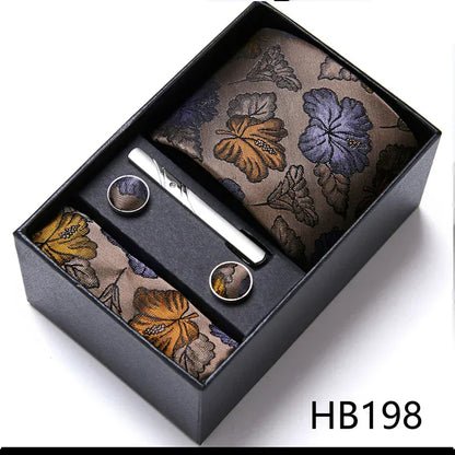 BLAKESTORE-NG Necktie HB198 Green Necktie Set with Hanky Cufflinks & Tie Clip | 7.5cm Business Formal Tie Gift Box for Men Wedding Party