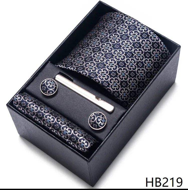BLAKESTORE-NG Necktie HB219 Green Necktie Set with Hanky Cufflinks & Tie Clip | 7.5cm Business Formal Tie Gift Box for Men Wedding Party