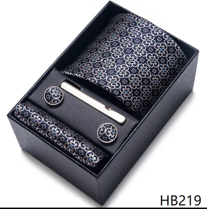 BLAKESTORE-NG Necktie HB219 Green Necktie Set with Hanky Cufflinks & Tie Clip | 7.5cm Business Formal Tie Gift Box for Men Wedding Party