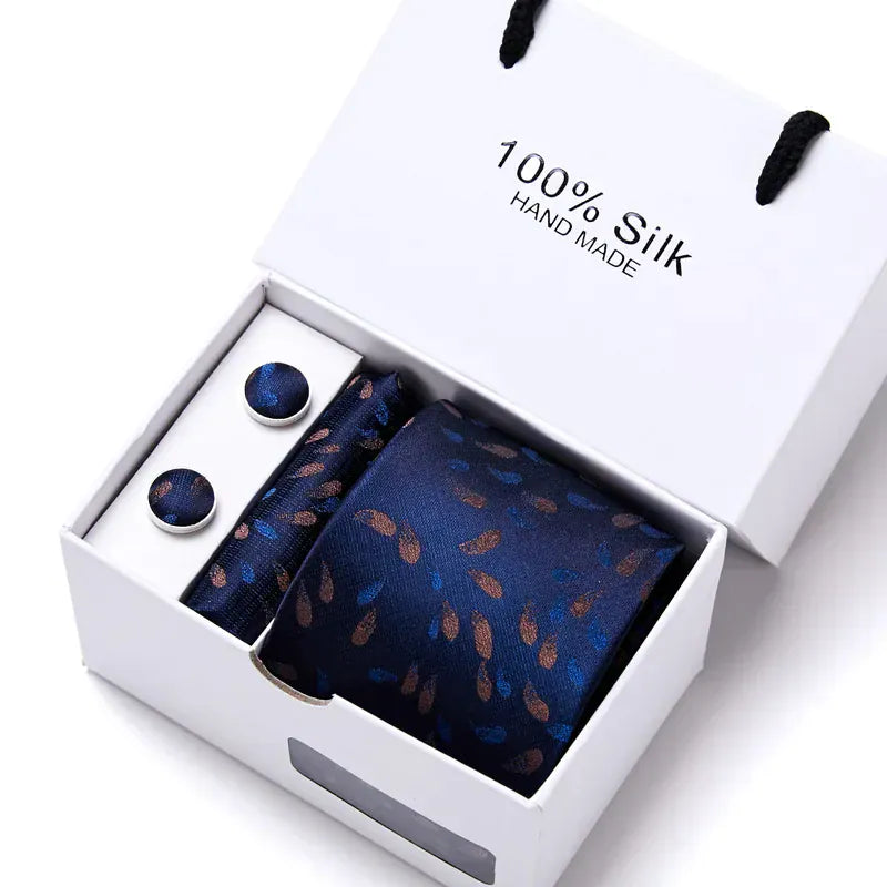 BLAKESTORE-NG Necktie SB169 100% Silk Striped Floral Tie Set with Handkerchief | 7.5cm Men’s Luxury Necktie Gift Box for Wedding Business Party