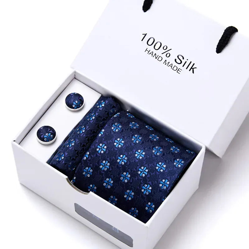 BLAKESTORE-NG Necktie SB171 100% Silk Striped Floral Tie Set with Handkerchief | 7.5cm Men’s Luxury Necktie Gift Box for Wedding Business Party