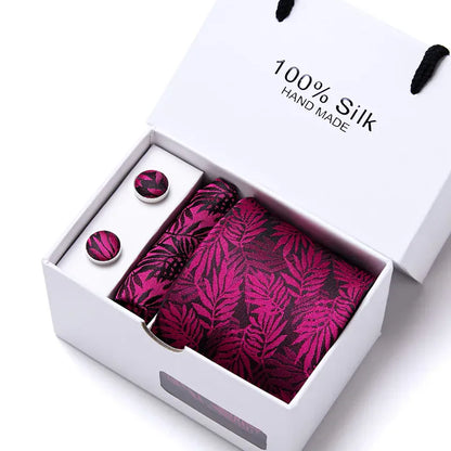 BLAKESTORE-NG Necktie SB178 100% Silk Striped Floral Tie Set with Handkerchief | 7.5cm Men’s Luxury Necktie Gift Box for Wedding Business Party