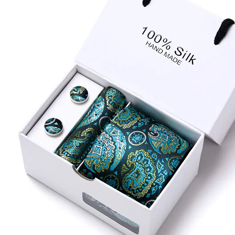 BLAKESTORE-NG Necktie SB185 100% Silk Striped Floral Tie Set with Handkerchief | 7.5cm Men’s Luxury Necktie Gift Box for Wedding Business Party