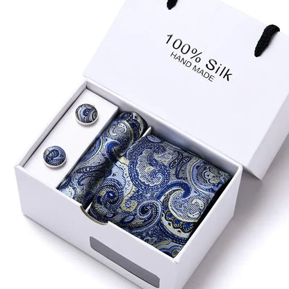 BLAKESTORE-NG Necktie SB187 100% Silk Striped Floral Tie Set with Handkerchief | 7.5cm Men’s Luxury Necktie Gift Box for Wedding Business Party